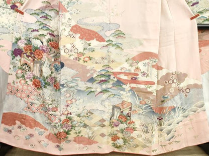 平和屋着物■豪華振袖　駒刺繍　御所車花松文　松竹梅　暈し染め　金彩　正絹　逸品　DABH8950qa