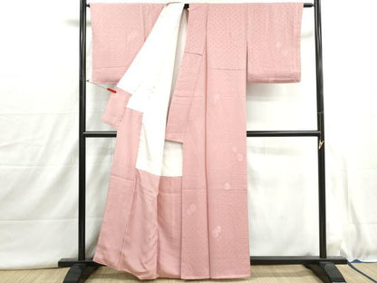 平和屋着物■上質な色無地　亀甲花地紋　珊瑚色　正絹　逸品　DABH8953qa