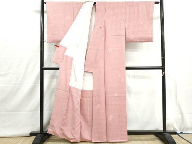 平和屋着物■上質な色無地　亀甲花地紋　珊瑚色　正絹　逸品　DABH8953qa