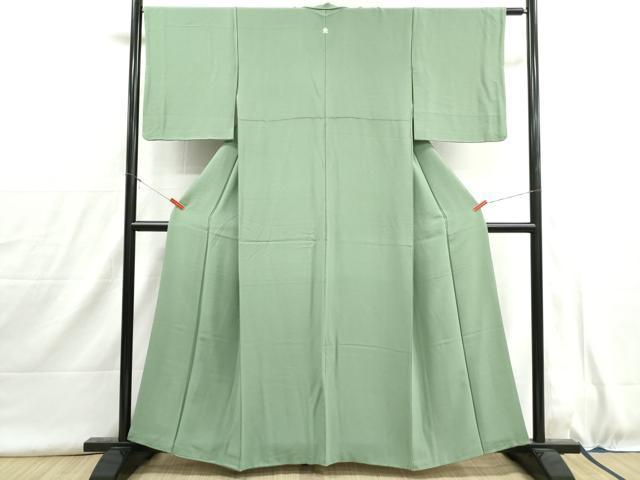 平和屋着物■上質な色無地　霞地紋　柳色　正絹　逸品　DABH8954qa