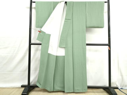 平和屋着物■上質な色無地　霞地紋　柳色　正絹　逸品　DABH8954qa