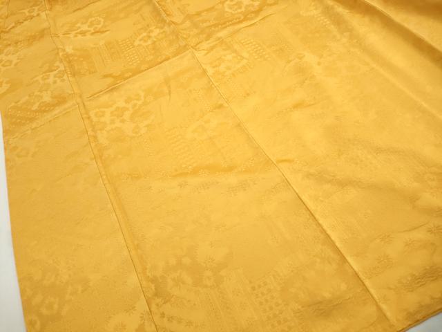 平和屋着物■上質な色無地　雲取り花地紋　柑子色　三越扱い　正絹　逸品　DABH8956qa