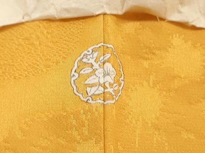 平和屋着物■上質な色無地　雲取り花地紋　柑子色　三越扱い　正絹　逸品　DABH8956qa