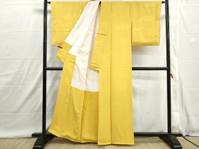 平和屋着物■上質な色無地　立波地紋　黄支子色　正絹　逸品　DABH8957qa