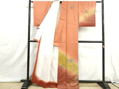平和屋着物■中国三大刺繍　スワトウ刺繍　汕頭刺繍　訪問着　地紙花文　暈し染め　金彩　正絹　逸品　DABH8960qa