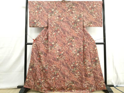 平和屋着物■上質な小紋　御所車花文　牡丹　暈し染め　金彩　正絹　逸品　DABH8962qa