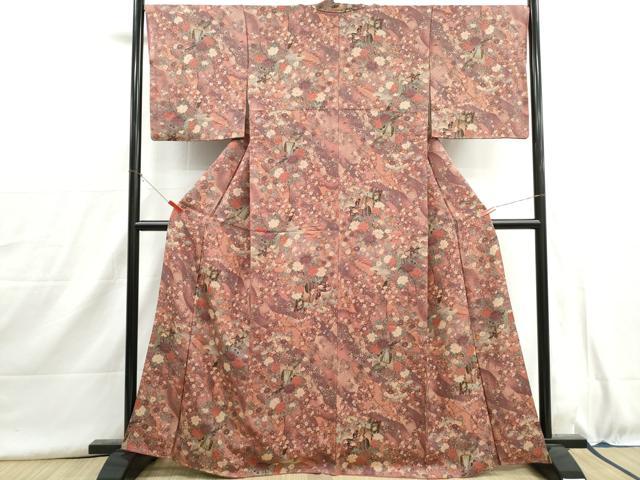 平和屋着物■上質な小紋　御所車花文　牡丹　暈し染め　金彩　正絹　逸品　DABH8962qa