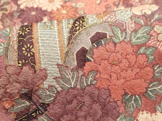 平和屋着物■上質な小紋　御所車花文　牡丹　暈し染め　金彩　正絹　逸品　DABH8962qa