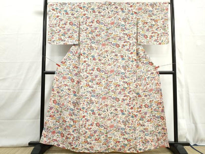 平和屋着物■上質な小紋　型染め　風景花文　松竹梅　正絹　逸品　DABH8963qa