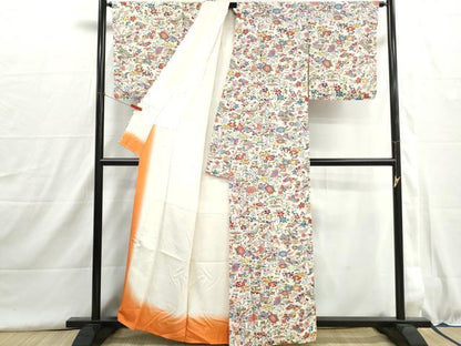 平和屋着物■上質な小紋　型染め　風景花文　松竹梅　正絹　逸品　DABH8963qa