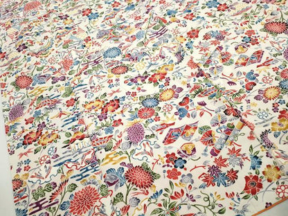 平和屋着物■上質な小紋　型染め　風景花文　松竹梅　正絹　逸品　DABH8963qa