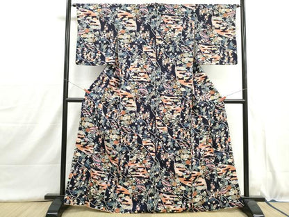 平和屋着物■上質な小紋　流水風景花鳥文　金彩　正絹　逸品　DABH8965qa