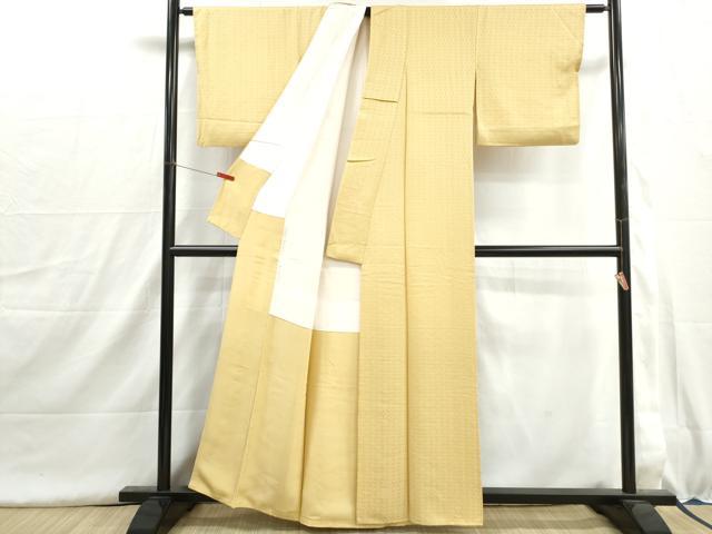 平和屋着物■上質な色無地　蜀江花地紋　淡黄色　正絹　逸品　DABH8966qa