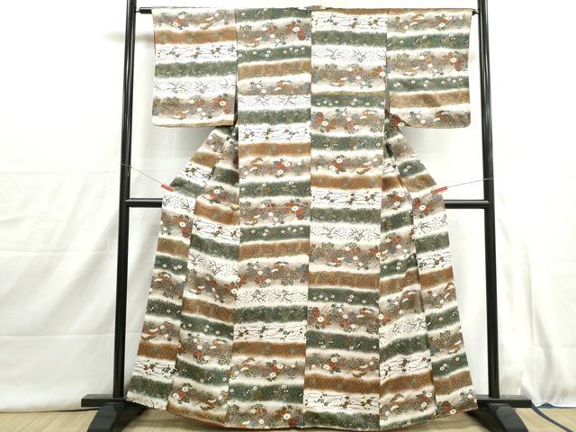 平和屋着物■上質な小紋　横段花松文　暈し染め　金彩　正絹　逸品　DABH8967qa
