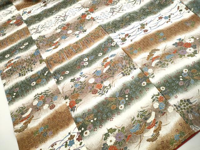 平和屋着物■上質な小紋　横段花松文　暈し染め　金彩　正絹　逸品　DABH8967qa