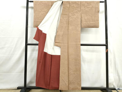 平和屋着物■上質な色無地　流水花松地紋　空五倍子色　正絹　逸品　DABH8969qa