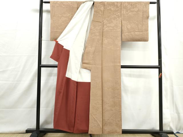 平和屋着物■上質な色無地　流水花松地紋　空五倍子色　正絹　逸品　DABH8969qa