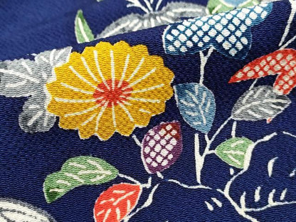 平和屋着物■上質な小紋　型染め　流水笹花文　鬼しぼ縮緬　正絹　逸品　DABH8970qa