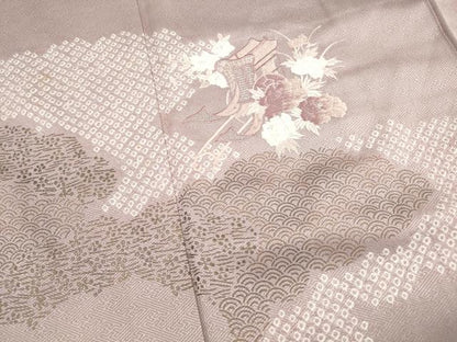 平和屋着物■訪問着　絞り　刺繍　御所車花文　金彩　正絹　逸品　DABH8977qa