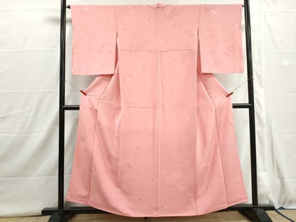 平和屋着物■上質な色無地　抽象花地紋　薄紅色　正絹　逸品　DABH8982qa