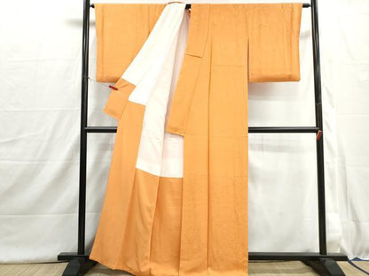 平和屋着物■上質な色無地　抽象地紋　金茶色　正絹　逸品　DABH8985qa
