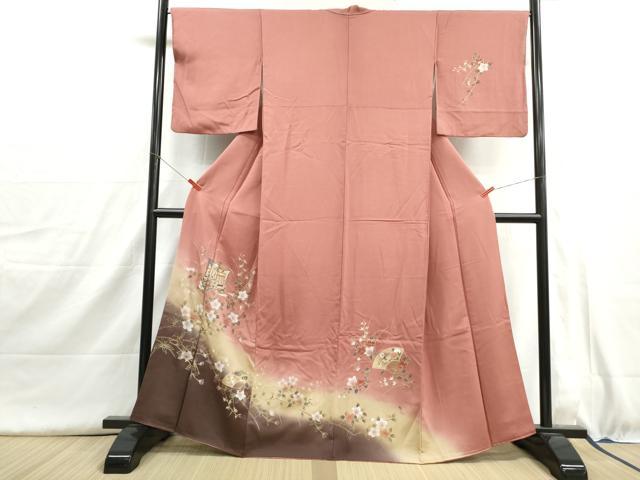 平和屋着物■訪問着　扇面御所車花文　暈し染め　金彩　正絹　逸品　DABH8990qa