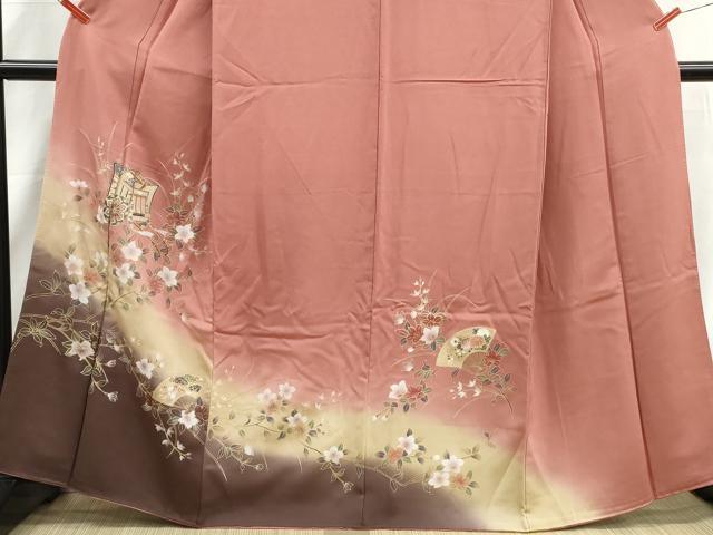 平和屋着物■訪問着　扇面御所車花文　暈し染め　金彩　正絹　逸品　DABH8990qa