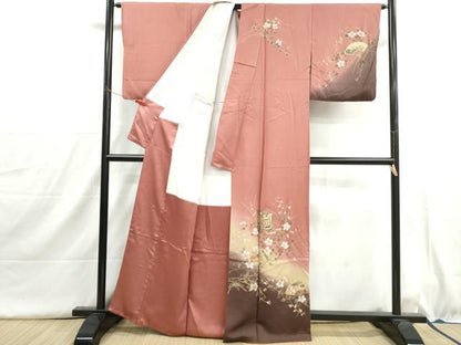 平和屋着物■訪問着　扇面御所車花文　暈し染め　金彩　正絹　逸品　DABH8990qa