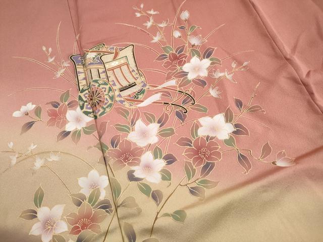 平和屋着物■訪問着　扇面御所車花文　暈し染め　金彩　正絹　逸品　DABH8990qa