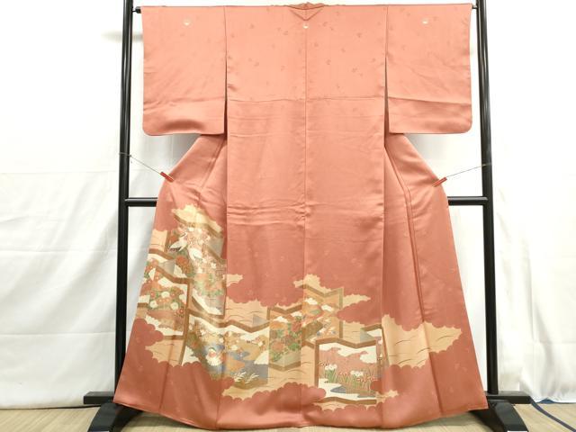 平和屋着物■豪華色留袖　駒刺繍　屏風鴛鴦花文　鶴　金彩　正絹　逸品　DABH8994qa