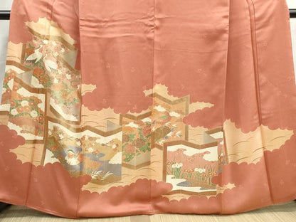 平和屋着物■豪華色留袖　駒刺繍　屏風鴛鴦花文　鶴　金彩　正絹　逸品　DABH8994qa
