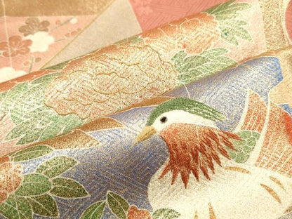 平和屋着物■豪華色留袖　駒刺繍　屏風鴛鴦花文　鶴　金彩　正絹　逸品　DABH8994qa