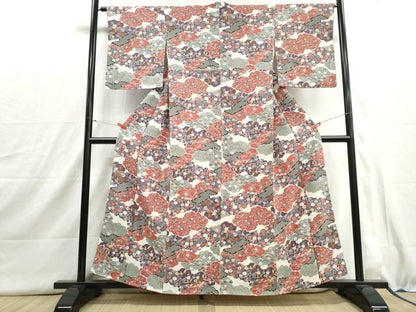 平和屋着物■上質な小紋　雲取り花鳥文　金彩　正絹　逸品　DABH8995qa