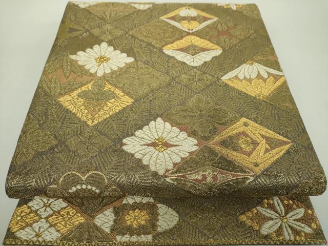 平和屋着物▼極上　両面　六通柄袋帯　金華山織　吉祥花菱文　金糸　正絹　逸品　DABH9004ps