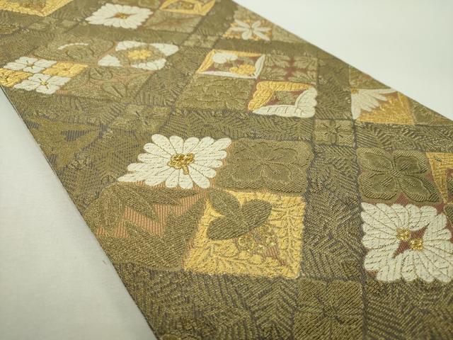 平和屋着物▼極上　両面　六通柄袋帯　金華山織　吉祥花菱文　金糸　正絹　逸品　DABH9004ps