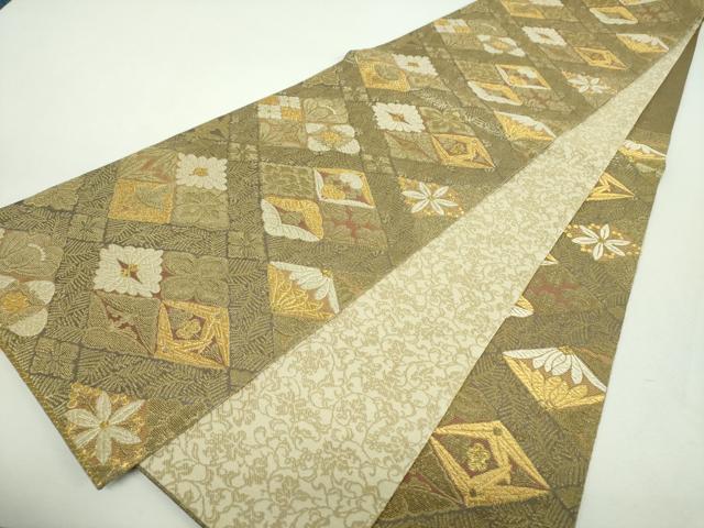 平和屋着物▼極上　両面　六通柄袋帯　金華山織　吉祥花菱文　金糸　正絹　逸品　DABH9004ps