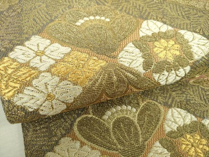 平和屋着物▼極上　両面　六通柄袋帯　金華山織　吉祥花菱文　金糸　正絹　逸品　DABH9004ps