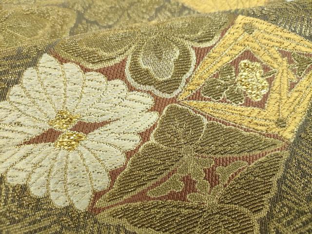 平和屋着物▼極上　両面　六通柄袋帯　金華山織　吉祥花菱文　金糸　正絹　逸品　DABH9004ps