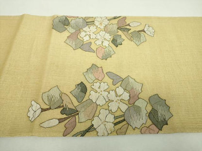 平和屋着物＊夏物　明綴れ　太鼓柄袋帯　草花文　金糸　正絹　逸品　DABH9007ps