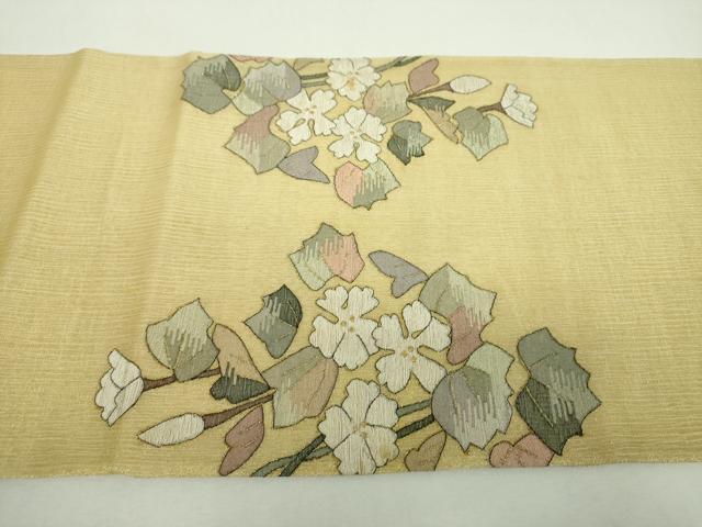 平和屋着物＊夏物　明綴れ　太鼓柄袋帯　草花文　金糸　正絹　逸品　DABH9007ps