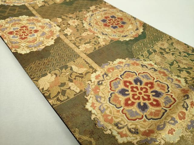 平和屋着物▼六通柄袋帯　唐織　正倉院花文　金糸　引箔　正絹　逸品　DABH9012ps