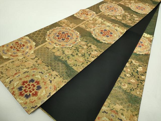 平和屋着物▼六通柄袋帯　唐織　正倉院花文　金糸　引箔　正絹　逸品　DABH9012ps