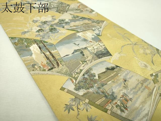 平和屋着物▼極上 西陣あさぎ 両面 全景全通柄袋帯 壱阡八百口織 美術街道五拾参次 司馬江漢 プラチナ本金箔 正絹 逸品 DABH9022ps