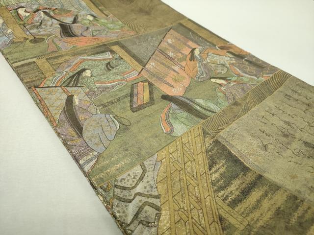平和屋着物▼極上　西陣あさぎ　丸帯　洛中洛外図　プラチナ本金箔　正絹　逸品　DABH9026ps