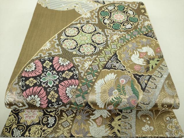 平和屋着物▼六通柄袋帯　唐織　更紗青海　金糸　正絹　逸品　DABH9032ps