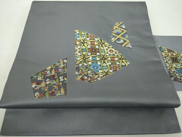 平和屋着物▼九寸名古屋帯　総刺繍　七宝花鳥文　金糸　やまと誂製　正絹　逸品　DABH9042ps