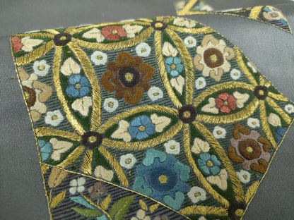 平和屋着物▼九寸名古屋帯　総刺繍　七宝花鳥文　金糸　やまと誂製　正絹　逸品　DABH9042ps
