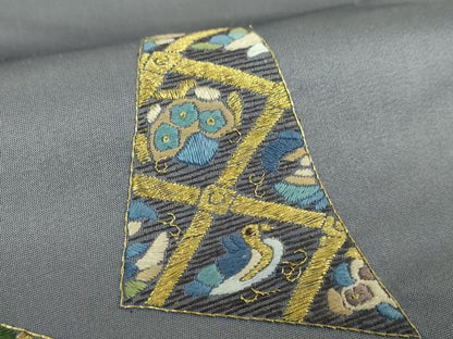 平和屋着物▼九寸名古屋帯　総刺繍　七宝花鳥文　金糸　やまと誂製　正絹　逸品　DABH9042ps