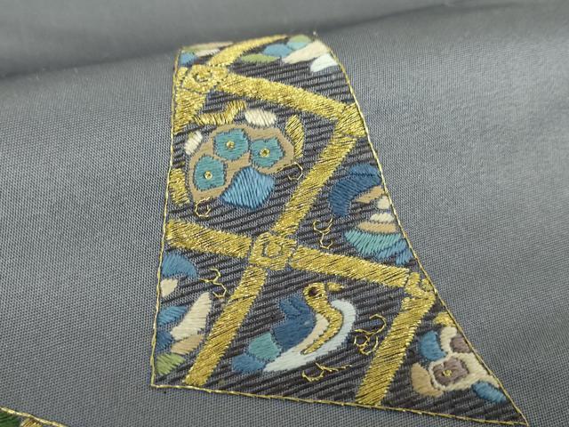 平和屋着物▼九寸名古屋帯　総刺繍　七宝花鳥文　金糸　やまと誂製　正絹　逸品　DABH9042ps
