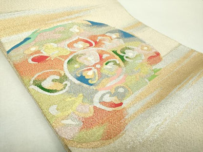 平和屋着物●爪掻き本綴れ　八寸名古屋帯　花丸文　金銀糸　正絹　逸品　DABH9045ps